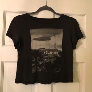 black crop top, “hollywood” sign